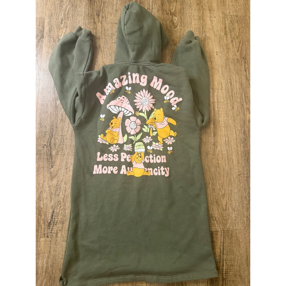 Zara Kids Disney Winnie the Pooh Hoodie Dress Olive Green 13-14 164cm EUC